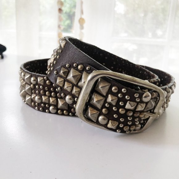 Leather Stud-embellished Belt / Unisex - Picture 1 of 5
